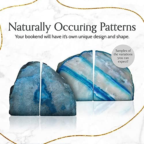 Nature's Decorations Teal Agate Bookends – A+ Grade Geode Heavy Duty Decorative Stone Crystal for Shelves & Bookcases, Natural Polished Bookshelf Decor, 1 Pair 4-6Lbs - Image 6