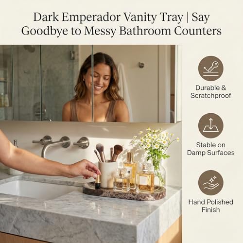 Dark Emperador Marble Vanity Tray for Bathroom Counter, 10"x5" Decorative Tray for Perfume, Candles, Stone Jewelry Dish Tray - Image 5