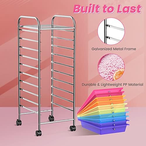 COSTWAY 10-Drawer Rolling Storage Cart, Utility Mobile Trolley - Image 6