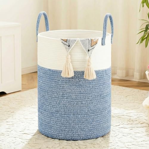 Laundry Basket,Woven Cotton Rope Laundry Hamper,100L for Decor Storage of Dirty Clothes,Toys and Blankets in Bathroom,Baby Room and Living Room by Artfeel