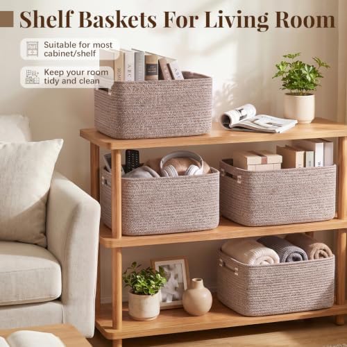 OIASKET 4Packs Natural Cotton Rope Storage Baskets for Organizing Toys, Clothes, Towels & Books, Soft Versatile Organizers for Shelves, Home Decorative Bins, 15.7''Lx11.8''Wx7.8''H, Linen Brown - Image 6