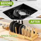 Expandable Bamboo Pot and Pan Organizer Under Cabinet, Holding Rack - Image 3