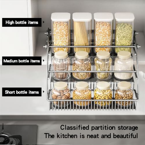 3-Tier Pull Down Spice Rack Organizer Expandable Pull-Out for Upper Cabinet - Image 4