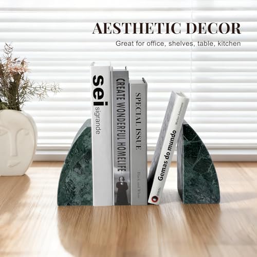 Koville Marble Bookends for Shelves, 8Lbs Large Stone Bookends for Heavy Books, Non-Slip Heavy Duty Book Stopper, Modern Decorative Book Ends for Bookshelf Table Home Decor(Green) - Image 7