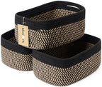 MiniArk Small Storage Baskets for Organizing | Closet Organizer Bins | Shelf Toy Basket | Woven Rope Baskets | Cube Decorative Box | Shallow Basket | 13x8.5x5.1” | 3 Packs Black Brown by MiniArkStorageBasketsHome