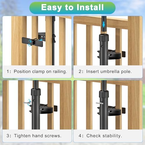 Dolibest Heavy-Duty Railing Umbrella Mount, Fits 1“-1.9” Poles, All-Welded Steel Mount Umbrella Holder with Sleeves, Space-Saving Deck Umbrella Holder, Outdoor Shade Holder for Porch & Patio, Black - Image 6