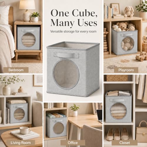 Fabric Storage Cubes with Mesh Window, 13'' Cube Storage Bin, Gray, 4 Pack - Image 6