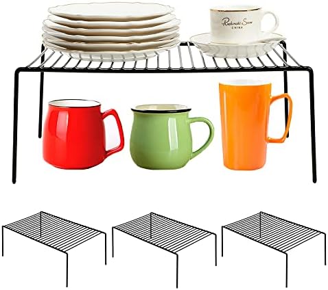 Redrubbit 4 Pack Large (15.7 x 9. 4 Inch) Cabinet Storage Shelf Rack, Rustproof Kitchen Counter and Cabinet Shelf, Storage Rack Organizer for Kitchen, Fridge, Cabinet, Bathroom, Black by Redrubbit