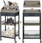 Large Makeup Cart Organizer with Hair Tool Holder, Black and Gray by SimpleandNeatLife