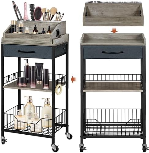 Large Makeup Cart Organizer with Hair Tool Holder, Black and Gray by SimpleandNeatLife