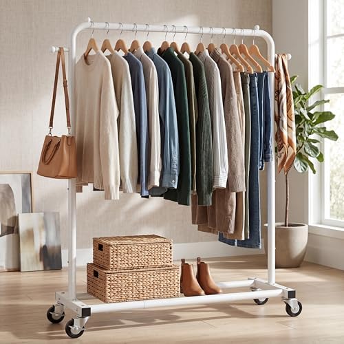 Sywhitta Metal Clothing Rack on Wheels with Bottom Shelf, for Clothes,White - Image 6