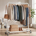 Sywhitta Metal Clothing Rack on Wheels with Bottom Shelf, for Clothes,White - Image 6