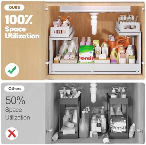 1 Pack-16"-26"W Expandable Under Sink Organizer With Upgrade Ball-Bearing Slide,2-Tier Pull Out Under Cabinet Organizer Height Adjustable,Not Suitable For Cabinets With Partitions In The Middle - Image 4