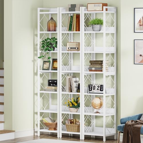 Tribesigns 78.7 Inch Tall Skinny Narrow Bookshelf Bookcase Set of 2, White - Image 4