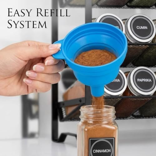 Simple Trending 4-Tier Spice Rack Organizer, Spice Rack with 32 Empty Spice Jars, 64 Spice Labels, Chalk Marker and Funnel Set for Cabinet, Wall Mount, Countertop, Kitchen, Pantry, Black - Image 6