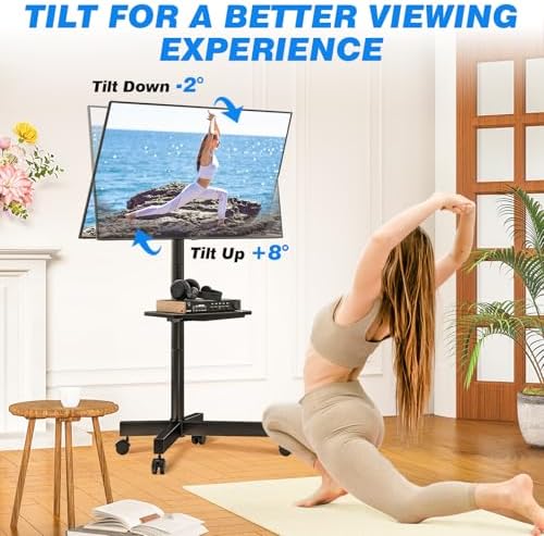 Rfiver Mobile TV Stand for 23-65 Inch Flat/Curved TVs up to 88 lbs Black - Image 4