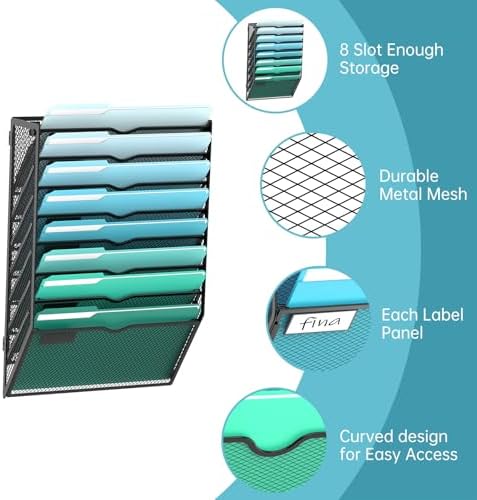 8-Tier Wall File Organizer, Hanging File Holder, Wall Mounted Mail Sorter - Image 3