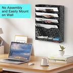 EasyPAG Desk File Organizer Heavy Duty Metal Wall Mount File Holder 5 Tier Mail Paper Folder Holder with Bottom Tray for Office Home Cubicle Countertop, Black - Image 4