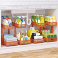 Under Sink Organizer 4-Pack, Metal 2-Tier Pull-Out Cabinet Shelf with Slide-Out Mesh Drawers, Height Adjustable, Space-Saving Under Sink Storage Racks for Kitchen, Bathroom, Laundry Room, Orange by AURIKAR