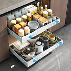 Mustorn 2 Pack Pull Out Cabinet Organizer, Expandable Slide Out Drawers for Kitchen Cabinets Peel and Stick Pullout Drawer Heavy Duty Sliding Shelves for Cupboard, Pantry, Bathroom(16.5" Deep, White) by MUSTORN