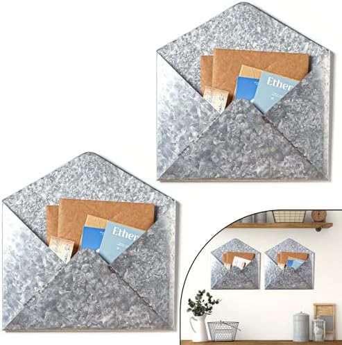 Yaocom 2 Pcs Galvanized Metal Envelope, Wall Mail Organizer Holder by Yaocom