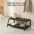Anji Mountain Heavy Duty Waterproof Wooden Shoe Storage Mat Organizer/Boot Storage Tray Multi Use for Entryway with Coir, Black and Ivory Diamond Insert, 2 Tier, Fits 6 Pair (36.5" Wide) - Image 5