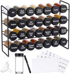FoldTier Spice Rack Organizer with 28 Spice Glass Jars, 56 Labels, Funnel and Marker Set, Complete Countertop Seasoning Rack Organization for Cabinet, Kitchen Storage, Pantry, Cupboard(Black) - Image 2