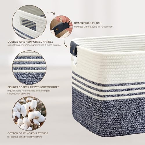 100L Woven Laundry Basket Hamper with Leather Handles,Denim Blue - Image 5