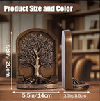 Large Vintage Bronze Finish Tree of Life Bookends Set, 2 Non-Skid Heavy Bookends for Shelves or Bookcase, Decorative Bookends for Desktop Shelf Decor, Library Office Decor, Home Décor Gift - Image 2