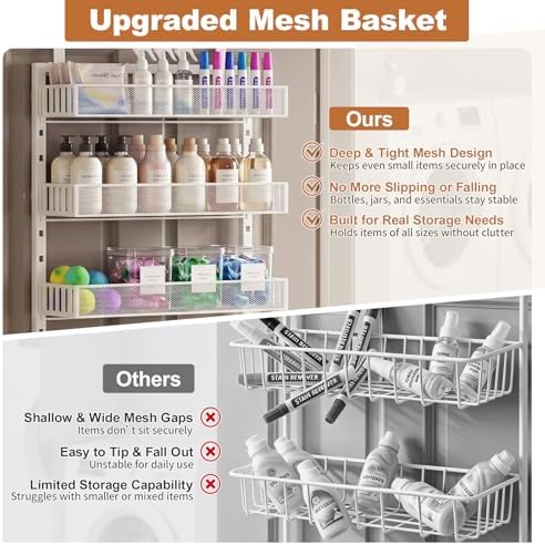 Over the Door Pantry Organizer, 8-Tier Heavy-Duty Door Spice Rack with Mesh Baskets, Height Adjustable & Anti-Swing Design, Pantry Door Organizers and Storage for Kitchen, Bathroom - Image 6