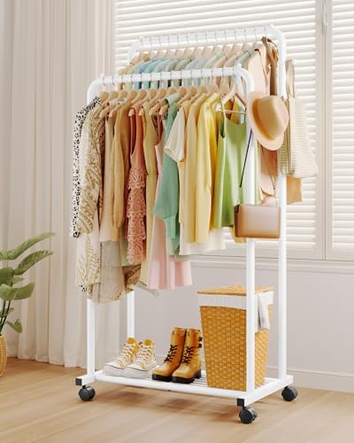 Sakugi Double Rod Clothes Rack Mesh Shelf & Hooks, 28.7x16.5x59.1, White - Image 3
