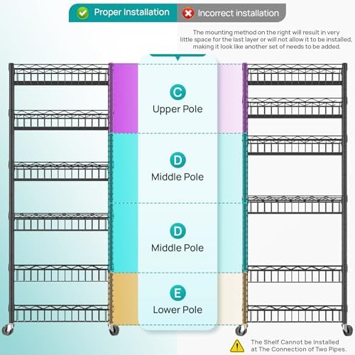 SINGAYE 6 Tier Shelf Wire Shelving Adjustable Storage Shelves Basket Rack - Image 6