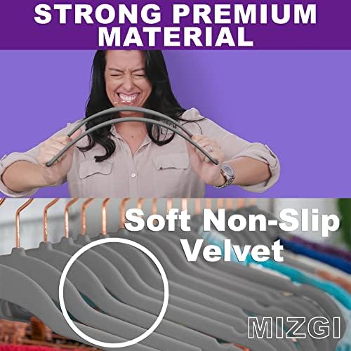 MIZGI Gray Velvet Hangers 50 Pack Non Slip Heavy Duty Rose Gold Hooks - Image 2