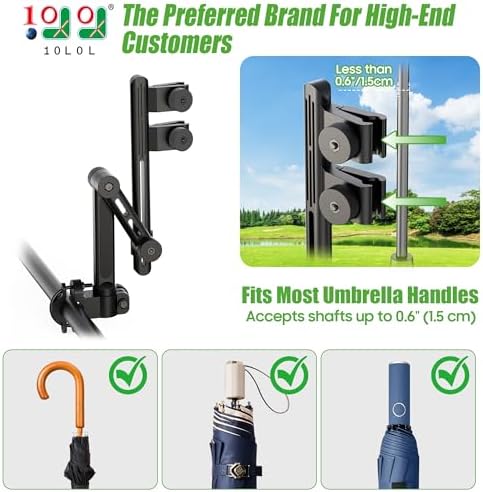 10L0L Heavy Duty Golf Push Cart Umbrella Holder, Super Strong Windproof, Universal Umbrella Stand for Mobility Scooter, Stroller, Wheelchair, Beach Chair - Image 2