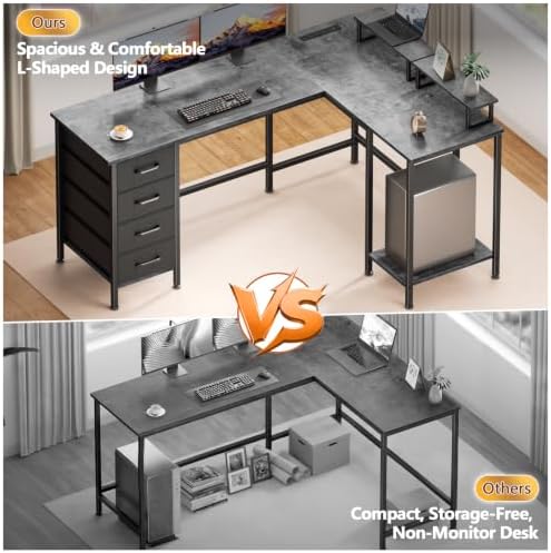 Korfile 59 inch L Shaped Computer Desk with Power Outlets, Grey - Image 5