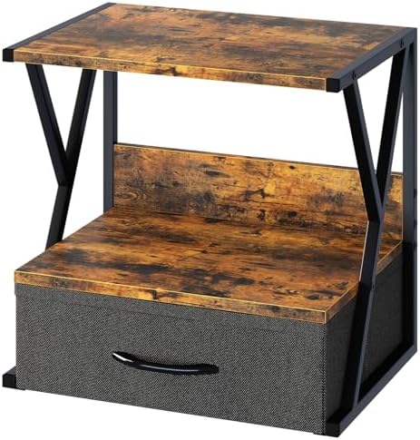 aboxoo Printer Stand for Desk with Storage Drawer, 2 Tier Desktop Or UnderDesk Shelf, Multi-Purpose Desk Organizer for Home Office, fit Fax Machine/3D Printer/Scanner, Rustic Brown by aboxoo