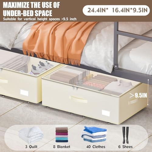 EE-RoomWorld Under Bed Storage with Wheels, No Assemble Required 10 inches height Under Bed Storage bins,Large capacity Rolling Underbed Shoe Storage containers，dorm underbed storage drawers - Image 2