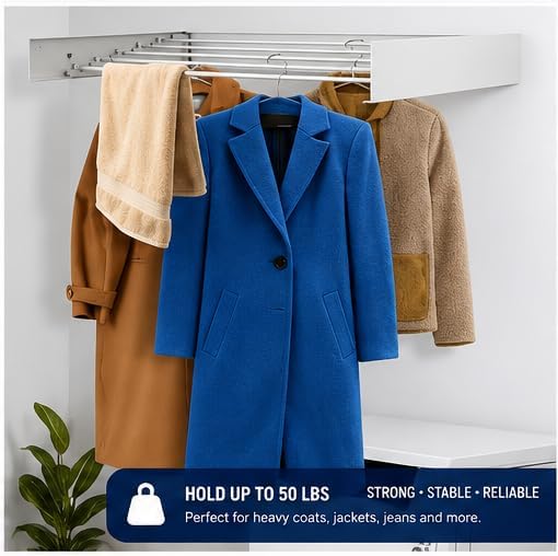 Maplefield Wall Mounted Foldable Drying Rack - Heavy Duty 50 lb Laundry Rack - Rust Resistant Indoor & Outdoor Use - Easy Wall Mount Installation - Image 4