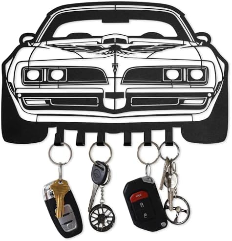 MOOH Metal Automotive Key Holder with 6 Hooks - Unique Wall Mounted Car Lovers Gifts for Men & Women - Cool Man Cave Decor (Pontiac Firebird 1977, Black) by MOOH