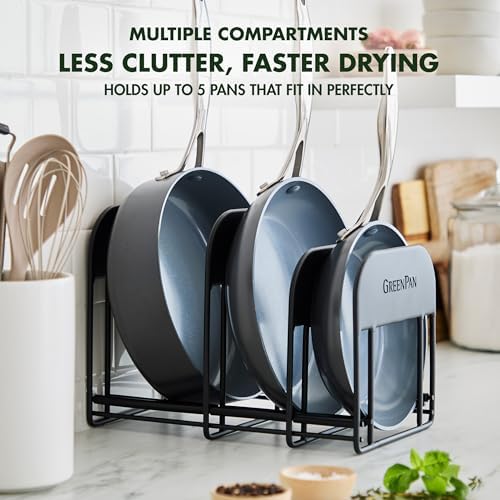 GreenPan Stainless Steel Wire Cookware Storage Rack, 5 Frying Pan Compartments, Countertop or Cabinent Organizer, Minimizes Clutter, Fast Drying, Wipes Clean, Black - Image 3