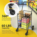 Our Modern Space Shopping Cart & 360° Swivel Wheels | Foldable Collapsible & Lightweight | Perfect for Groceries Laundry Utility Cart - Black - Image 3
