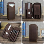 Top Grain Genuine Leather 4 Fountain Pen/Pencil Case Pouch, Handmade Minimalist Design, Zipper Closure with Multi-Function & Slots, Gift Choice for Man/Woman/Office, Matte Grey, 4 Slots - Image 3