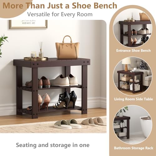Sweetcrispy 3-Tier Shoe Rack Bench for Entryway, 19 Inches, Brown - Image 4