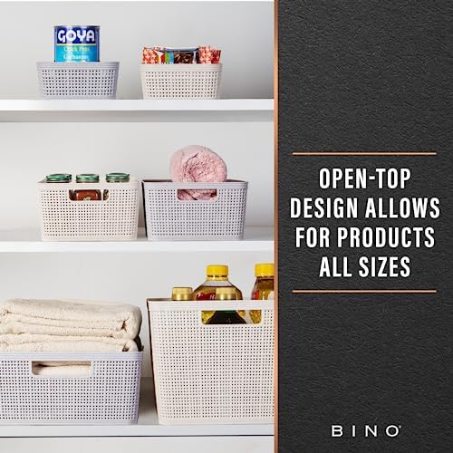 BINO | Woven Plastic Basket | Large (Natural Grey), 3-Pack | THE JUTE COLLECTION | Home Organization, Space - Saving Storage, Stylish Design | Jute Basket | Plastic Storage Basket - Image 5