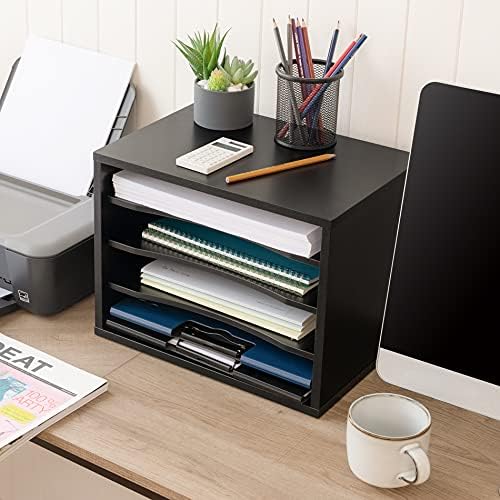 FITUEYES Wood Desk Paper Organizer for Home Office, Black - Image 3