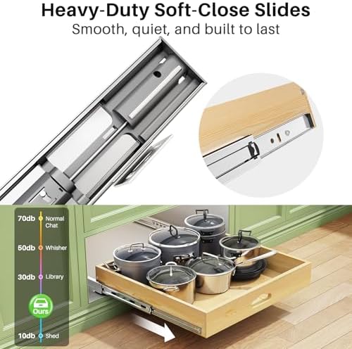 2Pack Pull Out Cabinet Organizer, Soft Close Wooden Slide Out Drawers for Pots, Full-extension Roll Out Shelves for Kitchen Cabinets, Pantry Organization, Bottom and Side Mount(21"W X 21"D x 3.4''H) - Image 4