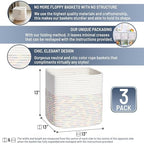 NaturalCozy 13 Inch Cube Storage Bins Cotton Rope Woven Baskets for Organizing 3-Pack | 13 x 13 Storage Cubes | Fabric Square Storage Baskets for Shelves Organizer, Kids Toy Bins, Closet Baby Nursery - Image 2