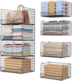 Hongtamoya 4-Tier Closet Organizers and Storage Basket with Divider, Foldable Closet Shelf Organizer System, Space-Saving Clothes Storage Drawer Organizer Bins for Wardrobe Cupboard, White by Hongtamoya