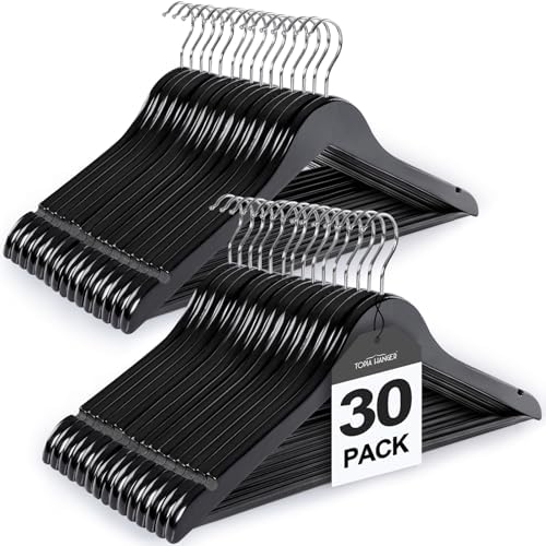 TOPIA HANGER Wooden Coat Hangers 30 Pack, Black Wood Suit Hangers by TOPIAHANGER