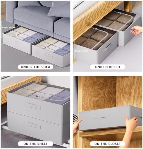 CYhom 3Pcs Under Bed Storage Bins with Metal Frame - Shoe Organizer for Closet with Clear Cover Oxford Fabric Sturdy Underbed Container Foldable Stackable Clothes Organizer (Grey, 23.5x19.7x6.3) - Image 2